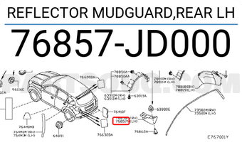 Nissan 76857JD000 REFLECTOR MUDGUARD,REAR LH