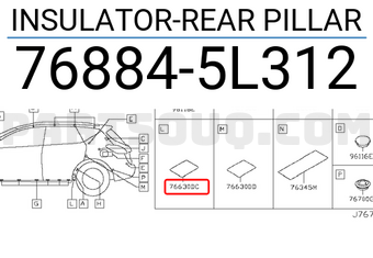 Nissan 768845L312 INSULATOR-REAR PILLAR