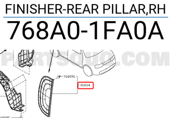 Nissan 768A01FA0A FINISHER-REAR PILLAR,RH