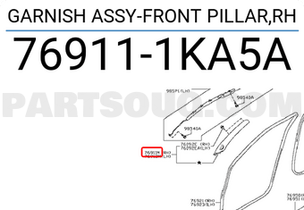 Nissan 769111KA5A GARNISH ASSY-FRONT PILLAR,RH