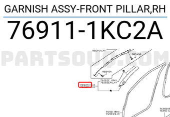Nissan 769111KC2A GARNISH ASSY-FRONT PILLAR,RH