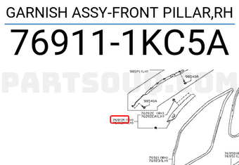 Nissan 769111KC5A GARNISH ASSY-FRONT PILLAR,RH