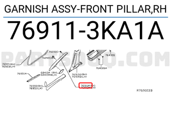 Nissan 769113KA1A GARNISH ASSY-FRONT PILLAR,RH