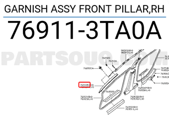 Nissan 769113TA0A GARNISH ASSY FRONT PILLAR,RH