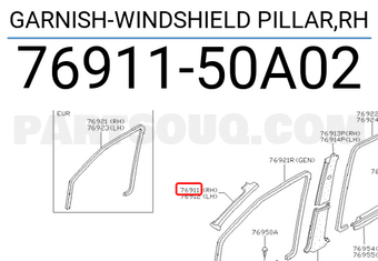 Nissan 7691150A02 GARNISH-WINDSHIELD PILLAR,RH