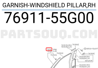 Nissan 7691155G00 GARNISH-WINDSHIELD PILLAR,RH