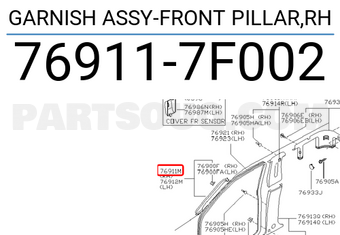 Nissan 769117F002 GARNISH ASSY-FRONT PILLAR,RH