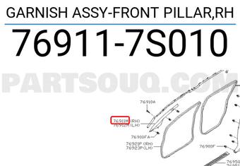 Nissan 769117S010 GARNISH ASSY-FRONT PILLAR,RH