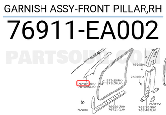 Nissan 76911EA002 GARNISH ASSY-FRONT PILLAR,RH
