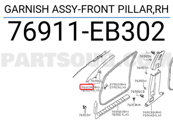 Nissan 76911EB302 GARNISH ASSY-FRONT PILLAR,RH