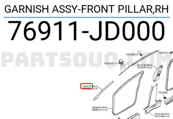 Nissan 76911JD000 GARNISH ASSY-FRONT PILLAR,RH