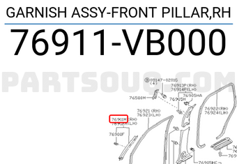 Nissan 76911VB000 GARNISH ASSY-FRONT PILLAR,RH