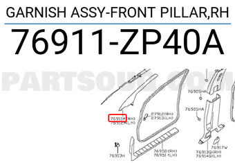 Nissan 76911ZP40A GARNISH ASSY-FRONT PILLAR,RH