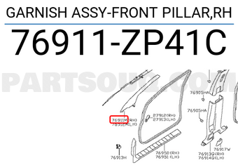 Nissan 76911ZP41C GARNISH ASSY-FRONT PILLAR,RH