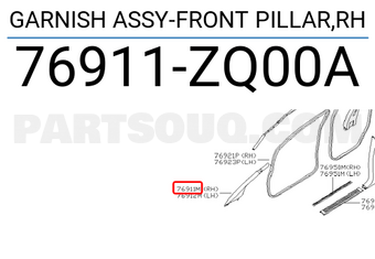 Nissan 76911ZQ00A GARNISH ASSY-FRONT PILLAR,RH
