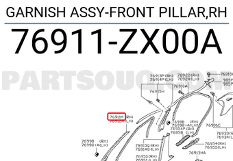 Nissan 76911ZX00A GARNISH ASSY-FRONT PILLAR,RH