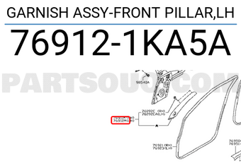 Nissan 769121KA5A GARNISH ASSY-FRONT PILLAR,LH