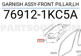 Nissan 769121KC5A GARNISH ASSY-FRONT PILLAR,LH