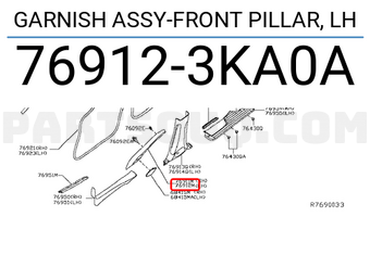 Nissan 769123KA0A GARNISH ASSY-FRONT PILLAR, LH