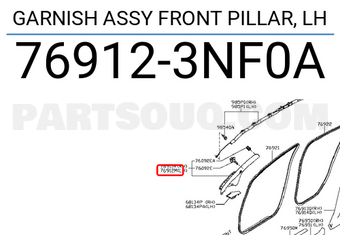 Nissan 769123NF0A GARNISH ASSY FRONT PILLAR, LH