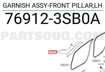Nissan 769123SB0A GARNISH ASSY-FRONT PILLAR,LH