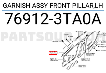 Nissan 769123TA0A GARNISH ASSY FRONT PILLAR,LH