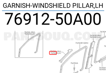 Nissan 7691250A00 GARNISH-WINDSHIELD PILLAR,LH