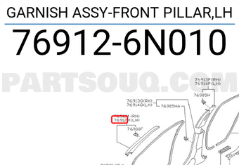 Nissan 769126N010 GARNISH ASSY-FRONT PILLAR,LH