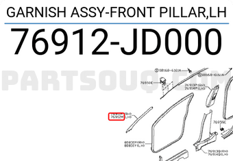 Nissan 76912JD000 GARNISH ASSY-FRONT PILLAR,LH
