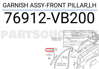 Nissan 76912VB200 GARNISH ASSY-FRONT PILLAR,LH