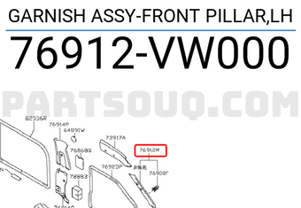 Nissan 76912VW000 GARNISH ASSY-FRONT PILLAR,LH