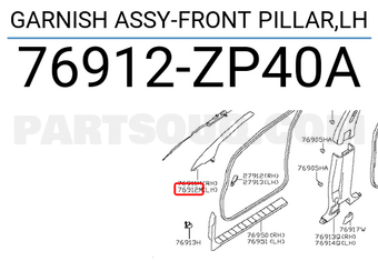 Nissan 76912ZP40A GARNISH ASSY-FRONT PILLAR,LH