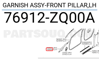 Nissan 76912ZQ00A GARNISH ASSY-FRONT PILLAR,LH