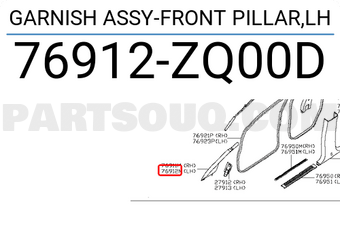 Nissan 76912ZQ00D GARNISH ASSY-FRONT PILLAR,LH
