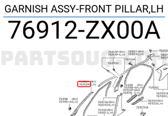 Nissan 76912ZX00A GARNISH ASSY-FRONT PILLAR,LH