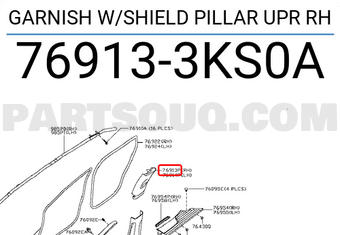 Nissan 769133KS0A GARNISH W/SHIELD PILLAR UPR RH