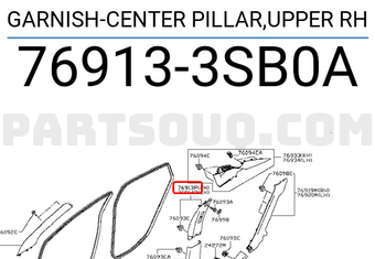 Nissan 769133SB0A GARNISH-CENTER PILLAR,UPPER RH