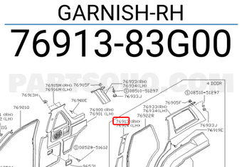 Nissan 7691383G00 GARNISH-RH