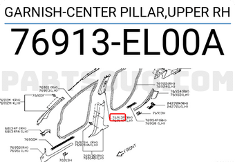 Nissan 76913EL00A GARNISH-CENTER PILLAR,UPPER RH