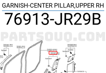 Nissan 76913JR29B GARNISH-CENTER PILLAR,UPPER RH