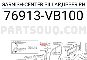 Nissan 76913VB100 GARNISH-CENTER PILLAR,UPPER RH