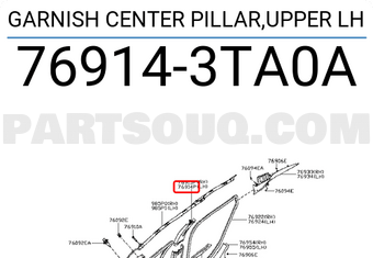 Nissan 769143TA0A GARNISH CENTER PILLAR,UPPER LH