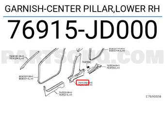 Nissan 76915JD000 GARNISH-CENTER PILLAR,LOWER RH