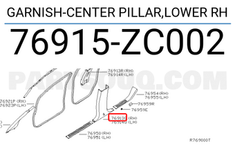 Nissan 76915ZC002 GARNISH-CENTER PILLAR,LOWER RH