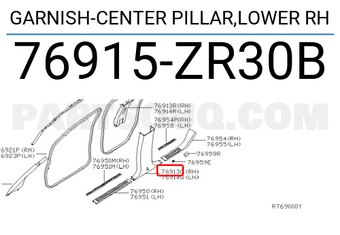Nissan 76915ZR30B GARNISH-CENTER PILLAR,LOWER RH