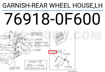 Nissan 769180F600 GARNISH-REAR WHEEL HOUSE,LH