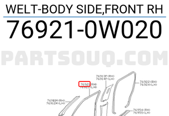 Nissan 769210W020 WELT-BODY SIDE,FRONT RH
