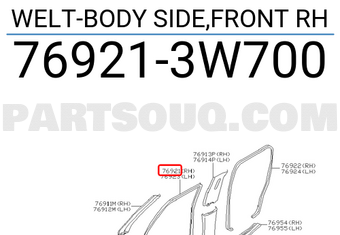 Nissan 769213W700 WELT-BODY SIDE,FRONT RH