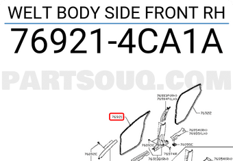 Nissan 769214CA1A WELT BODY SIDE FRONT RH
