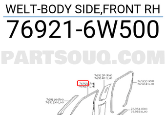 Nissan 769216W500 WELT-BODY SIDE,FRONT RH